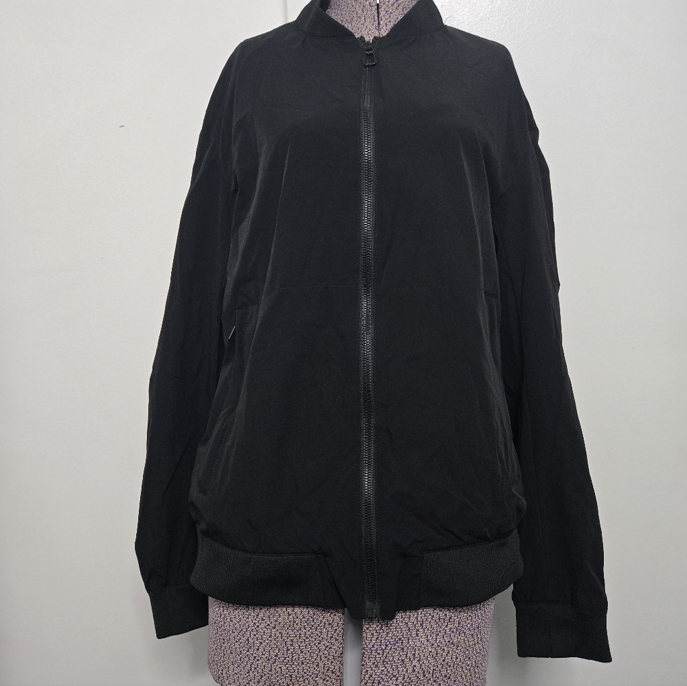 Tahari Bomber Utility Jacket Black Full Zip Lined Pockets Size Large
